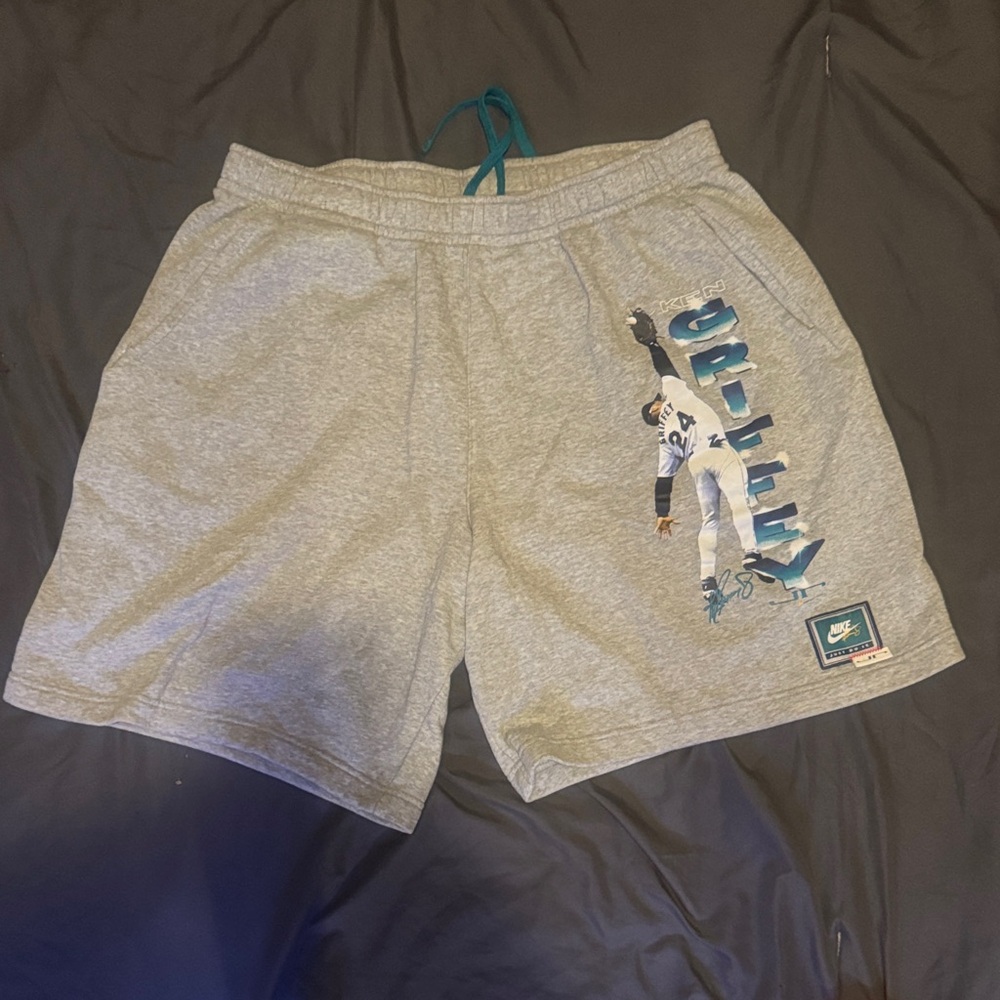 Nike Athletic Gray Shorts with Blue Graphic